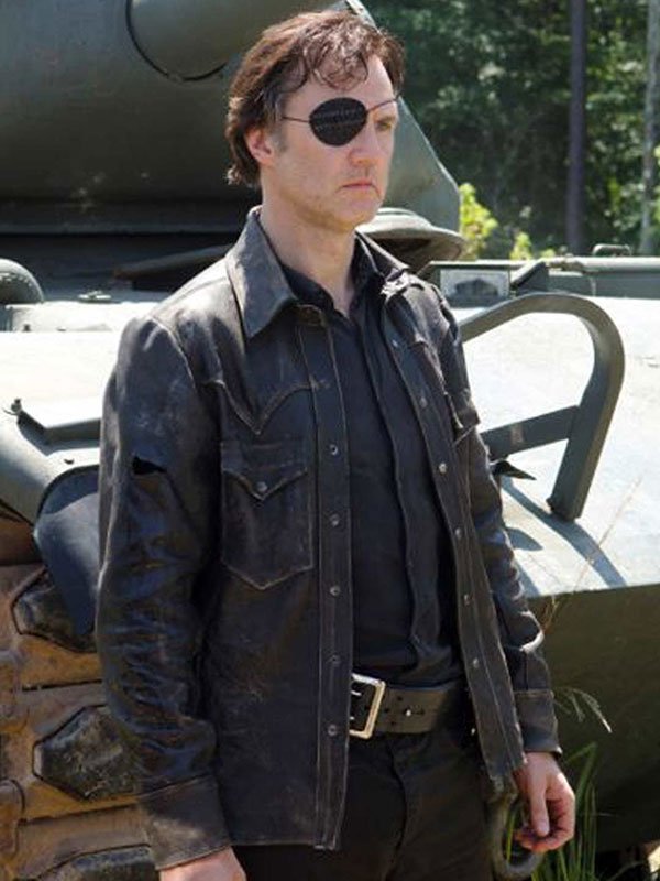 TV Series The Walking Dead David Morrissey Black Leather Jacket