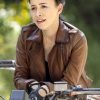 Christian Serratos The Walking Dead S09 Brown Biker Leather Jacket