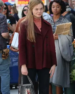A Complete Unknown Elle Fanning Maroon Peacoat