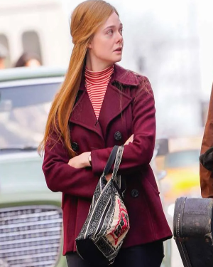 Elle Fanning Maroon Peacoat