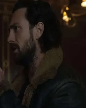 Kraven The Hunter Aaron Taylor Johnson Shearling Leather Jacket