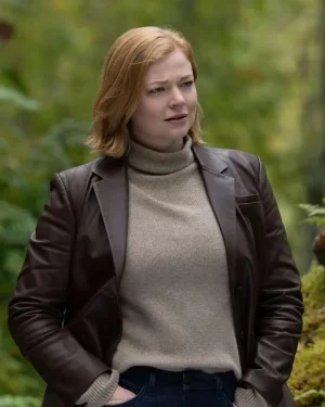 Succession Season 4 Shiv Roy Brown Leather Blazer