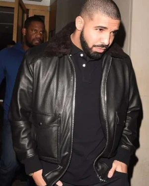 Rapper Drake Black Leather Jacket