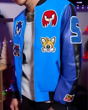 Alternative view of Sonic The Hedgehog Blue Leather Varsity Jacket