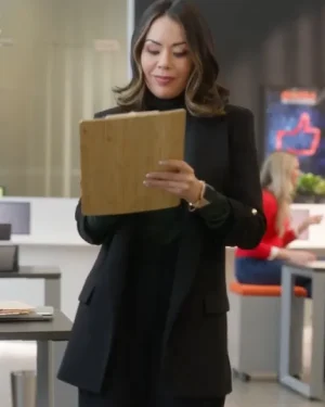 Return to Office 2025 Janel Parrish Black Wool Coat