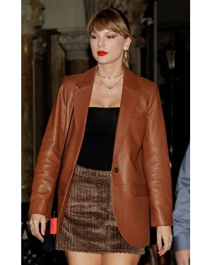 Alternative view of Taylor Swift Street Style Brown Leather Blazer