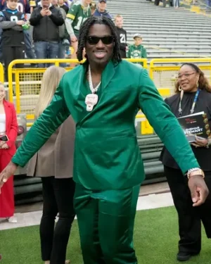 Green Bay 2025 NFL Draft Shemar Stewart Green Velvet Blazer For Men