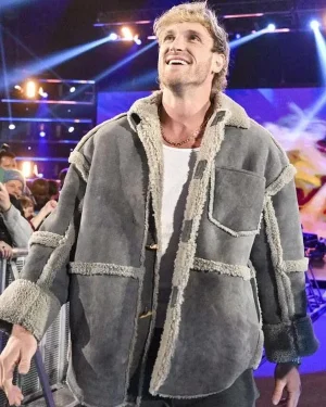 WWE Logan Paul 2025 Grey Shearling Jacket