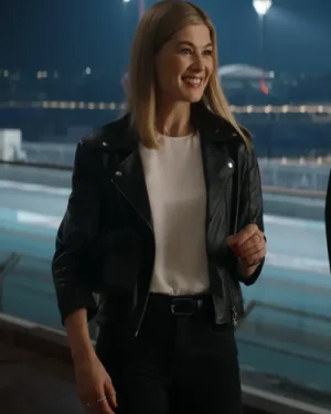 Movie Now You See Me Now You Don't Rosamund Pike Black Biker Jacket