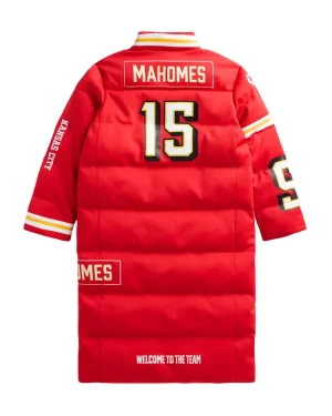 Alternative view of NFL Player Patrick Mahomes Kansas City Chiefs Puffer Long Coat