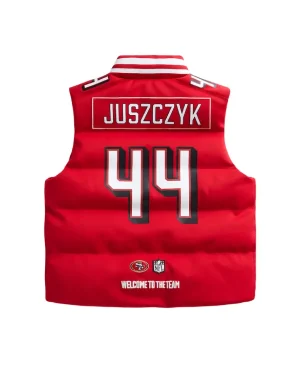 Alternative view of NFL Player Kyle Juszczyk Scarlet Unisex Puffer Vest