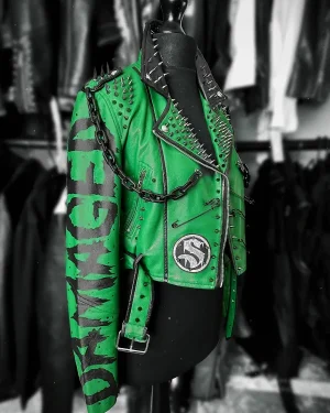 AEW 2025 Saraya Damaged Studded Green Leather Jacket