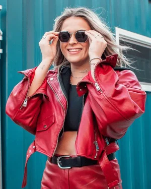 Intuit Dome California Alana Springsteen Red Biker Jacket