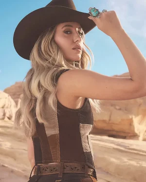 American Country Singer Lainey Denay Wilson Brown Corduroy Patchwork Vest