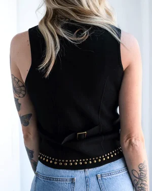 Las Vegas Rodeo Western Cowgirl Black Studded Suede Leather Vest For Women