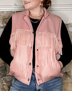 Rodeo 2025 Blush Fringe Pink Puffer Vest