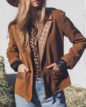 Rodeo Cowgirl Snaffle Bit Brown Leather Blazer