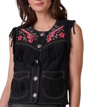 Rodeo Cowgirl West Texas Draw Black Suede Vest