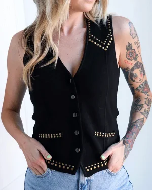 Rodeo Western Cowgirl Black Suede Leather Vest