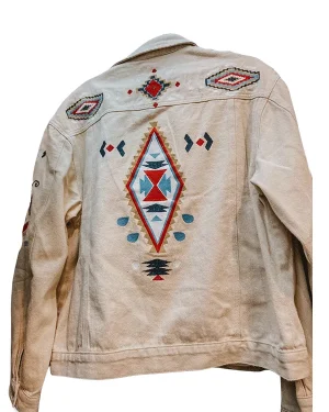 Shop Rodeo Las Vegas Cowgirl Beige Denim Jacket For Men and Women