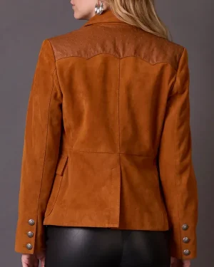 Sleek & Chic Rodeo Cowgirl Head in the Sand Brown Suede Leather Blazer For Women