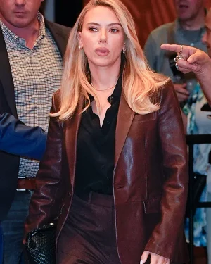 CBS Mornings 2025 Scarlett Johansson Brown Leather Blazer