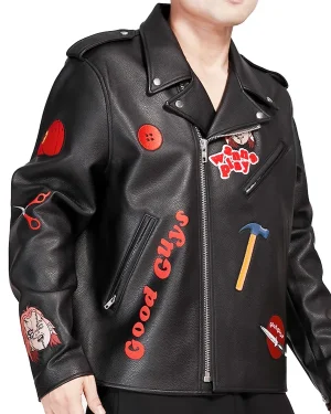 Fictional Character Chucky Good Guys Unisex Black Biker Leather Jacket For Sale