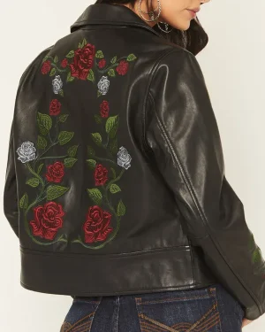 Rodeo Women Glenrose Floral Black Leather Jacket