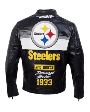 2025 AFC North Pittsburgh Steelers Unisex Black Moto Leather Jacket