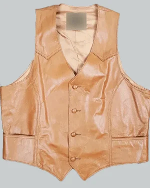 American Singer Charley Crockett Cowboy Brown Leather Vest For Both Men and Women