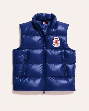 Jung Hae-in RWB Crest Shiny Down Blue Puffer Vest For Both Men and Women