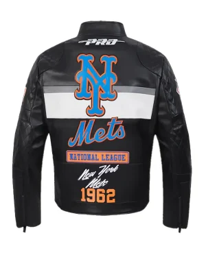 MLB 2025 NL East New York Mets Unisex Black Leather Motor-cycle Jacket