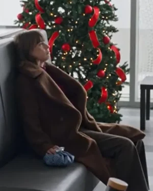 Merry Christmas Ted Cooper 2025 Meghan Heffern Brown Faux Sherpa Trench Coat