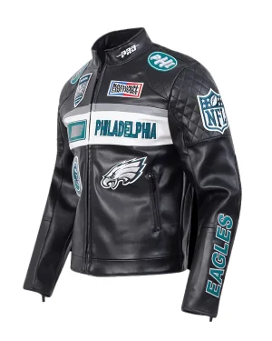 NFC East Philadelphia Eagles Unisex Black Leather Moto Jacket