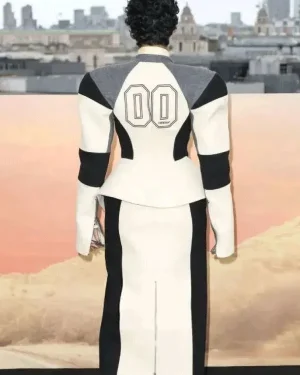 Teyana Taylor 2025 Movie One Battle After Another Perfidia White and Black Long Leather Coat