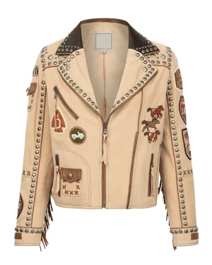 The CMT Music Awards 2024 Lainey Wilson Beige Fringe Leather Jacket For Women