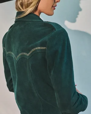 2025 Rodeo Las Vegas Emerald City Green Suede Biker Leather Jacket