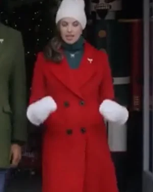 A Christmas Angel Match 2025 Movie Meghan Ory Red Wool Trench Coat For Christmas Party