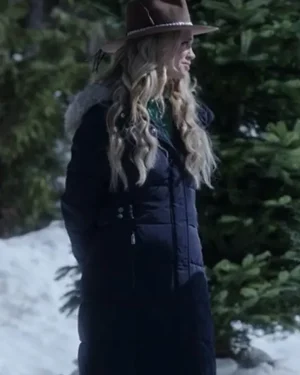 A Royal Montana Christmas 2025 Fiona Gubelmann Blue Hooded Puffer Coat