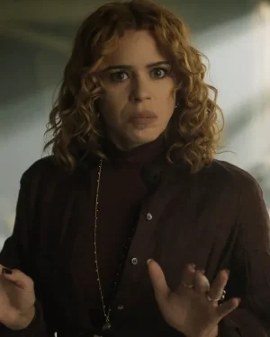 Billie Piper TV Series Wednesday S02 Isadora Capri Burgundy Long Coat