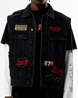 Dungeons & Dragons x Stranger Things S05 Hell Fire Club Unisex Black Denim Vest
