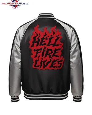 Dungeons & Dragons x Stranger Things S05 Hell Fire Lives Black Satin Varsity Jacket