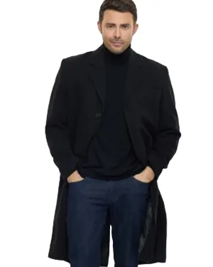 Dylan A Keller Christmas Vacation 2025 Jonathan Bennett Black Wool Trench Coat