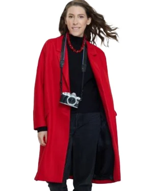 Eden Sher A Keller Christmas Vacation 2025 Emory Red Wool Trench Coat