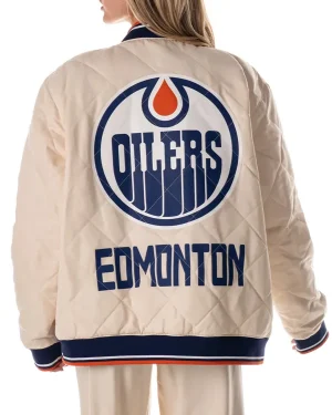 Edmonton Oilers 2025 Western Conference Unisex Cream Bomber Quilted Jacket