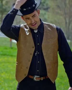 Finding Mr. Christmas 2025 Jonathan Bennett Cowboys Leather Vest