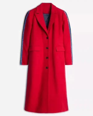 Finding Mr. Christmas 2025 Melissa Peterman Side Stripe Wool Coat