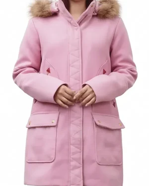 Jackie Howard My Life with the Walter Boys Nikki Rodriguez Wool Pink Hooded Trench Coat