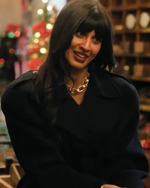 Jameela Jamil 2025 Movie A Merry Little Ex-Mas Tess Black Wool Trench Coat