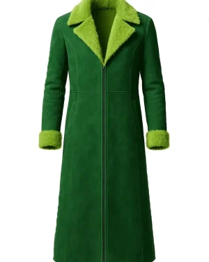 The Grinch Green Suede Trench Coat